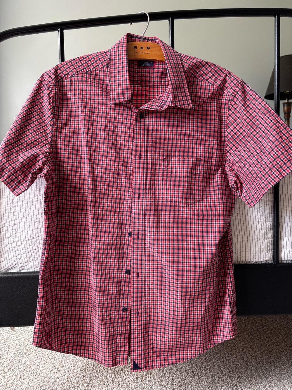 UNTUCKit Pink/coral and Navy Short-Sleeve Checked Button-Down Shirt